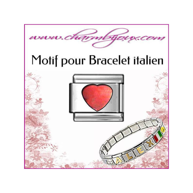 Vente de Maillon Coeur rouge : Motif Italien pour bracelet italien en Acier  à 5,00€€
